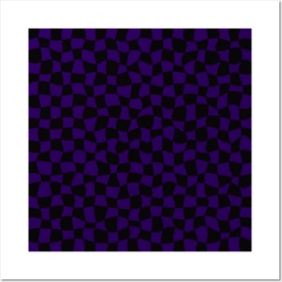 Warped Checkerboard, Black and Purple Posters and Art